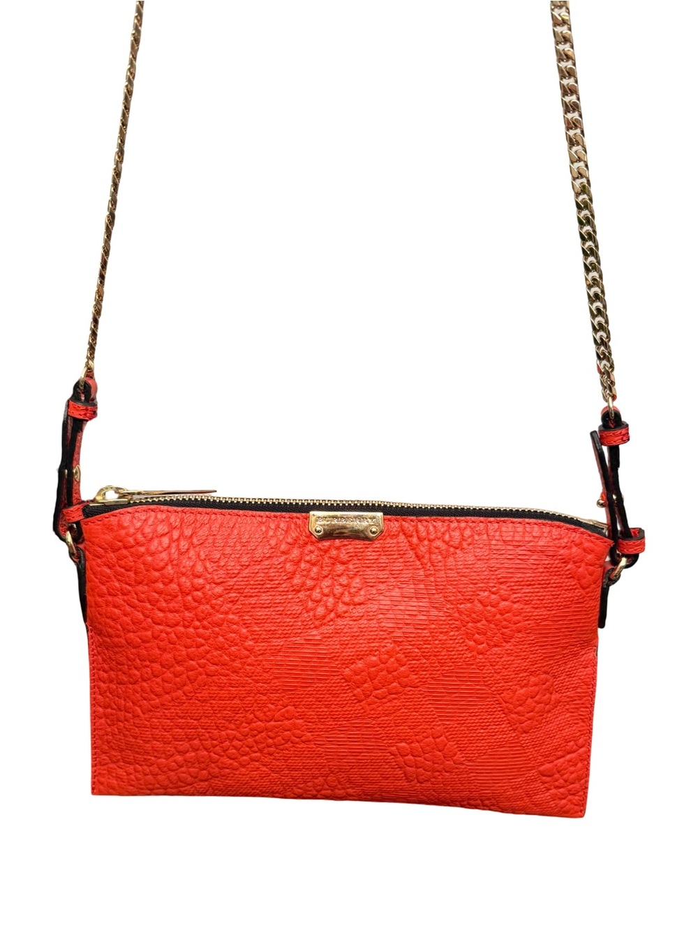 Burberry Chichester Crossbody Shoulder Bag Orange Leather  Gold Logo Chain - Picture 5 of 14